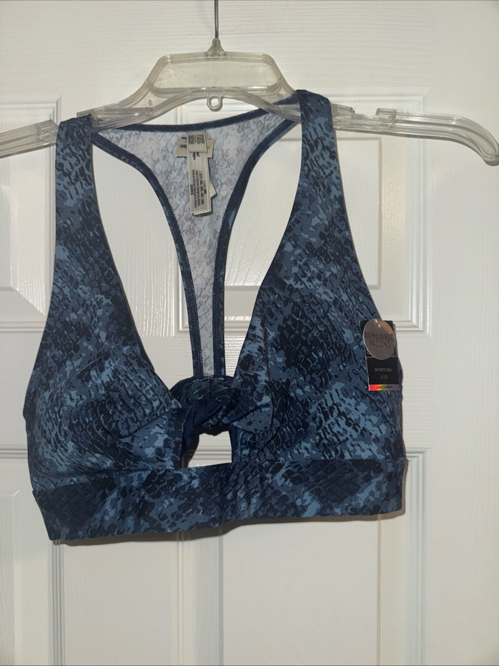 PINK Victoria's Secret Navy Blue Snake-Print Knot-Front Racerback Sports Bra